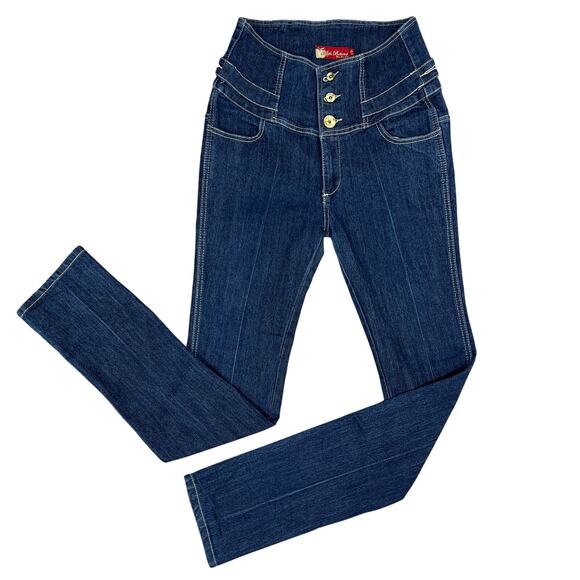 Apple Bottoms Jeans Sz 9/10 x 33.5 Ins. Y2K Corset Waist Slim Straight Stretch - Picture 1 of 14